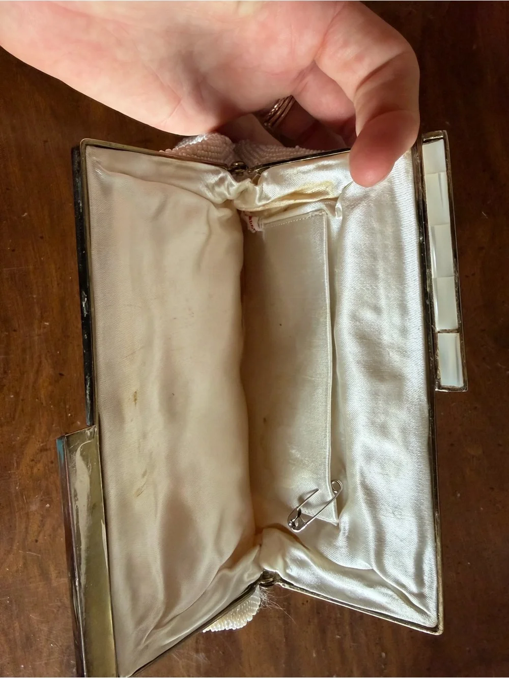 Vintage Ivory Beaded Evening Clutch with Swirl Detailing